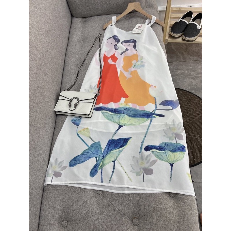 Đầm maxi, váy 2 dây cổ yếm hoạ tiết cô gái áo dài siêu xinh( Có ảnh và video thật) | BigBuy360 - bigbuy360.vn