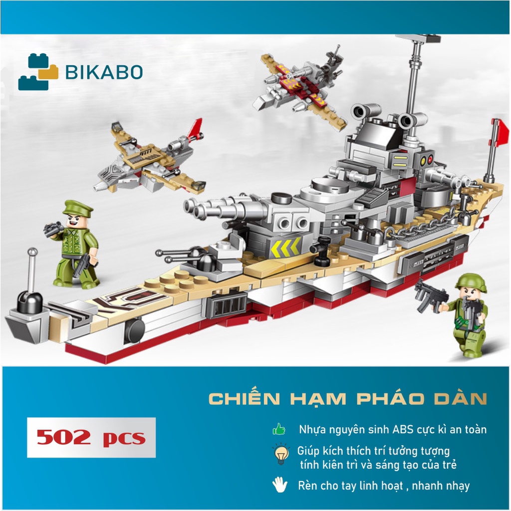 Đồ chơi lắp ráp mô hình tàu chiến, mô hình lắp ráp thuyền chiến 502 chi tiết cho bé, BIKABO