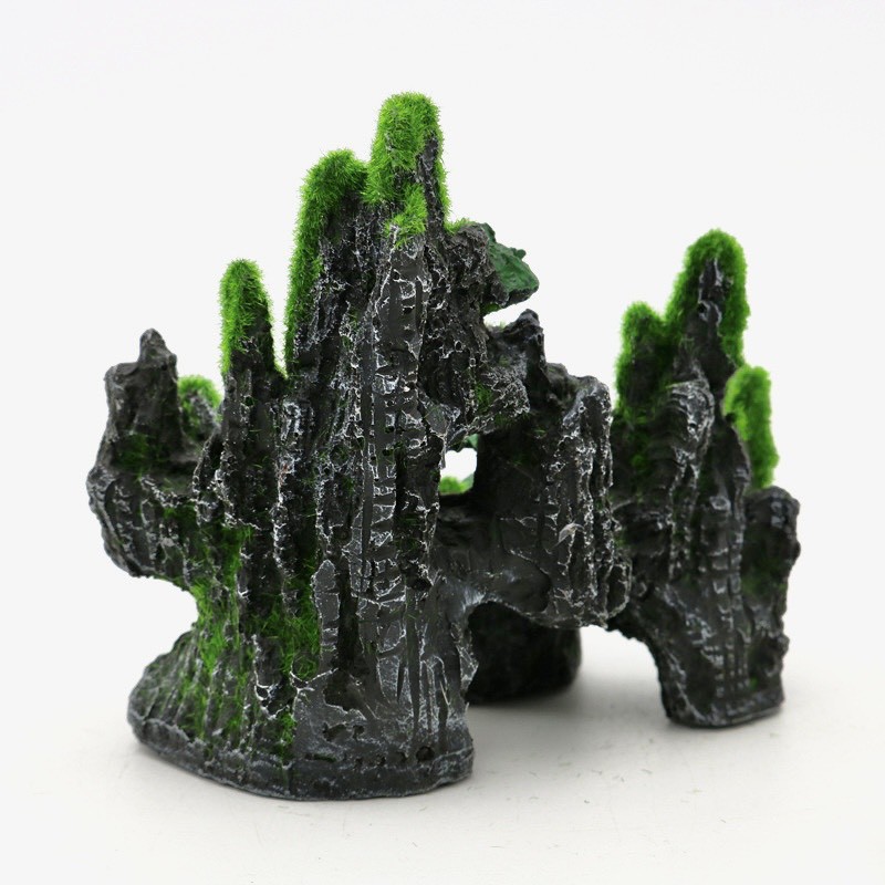Mô hình non bộ núi đá có cỏ nhân tạo size mini trang trí bể cá cảnh hồ thủy sinh