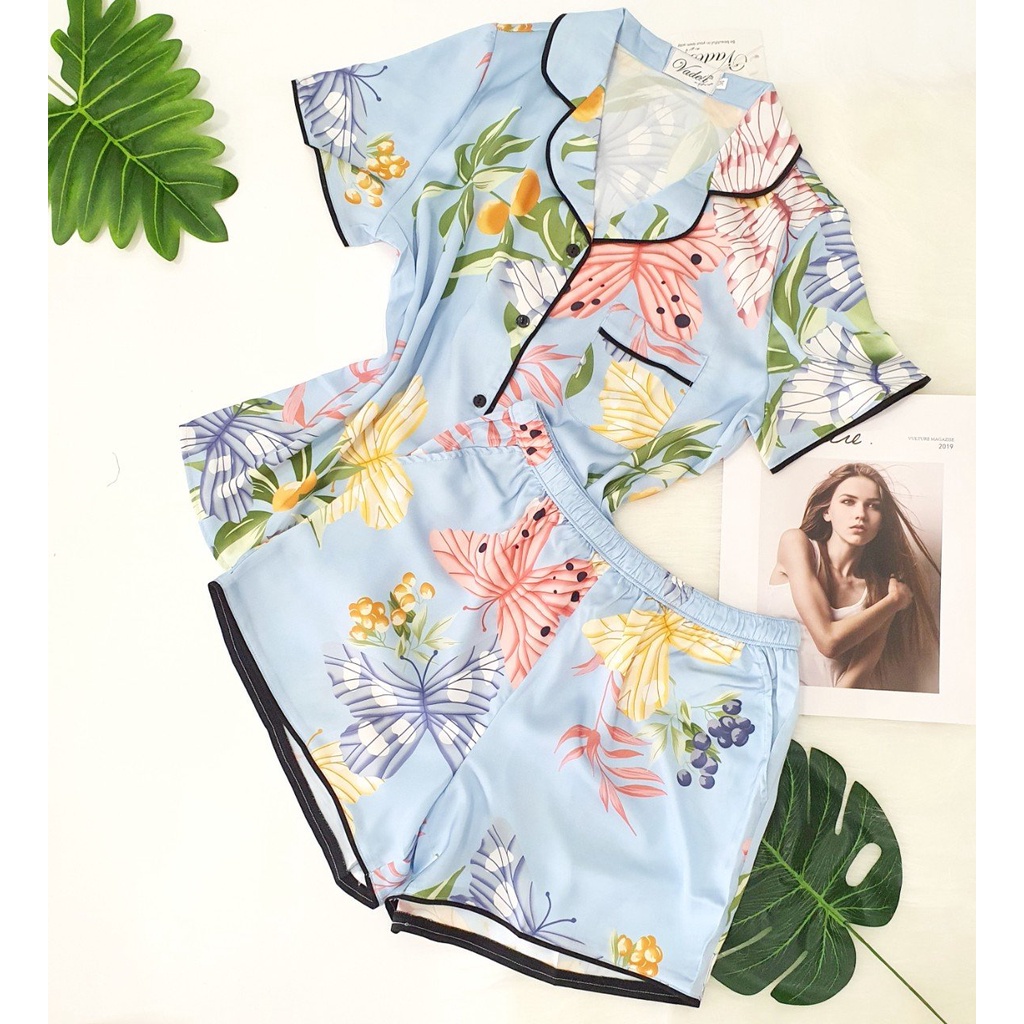Bộ Đồ Ngủ Pijama Nữ Quần Đùi Tay Ngắn Lụa Cao Cấp Mặc Nhà Đẹp Mềm Mịn Thấm Hút Thoáng Mát – VADESI