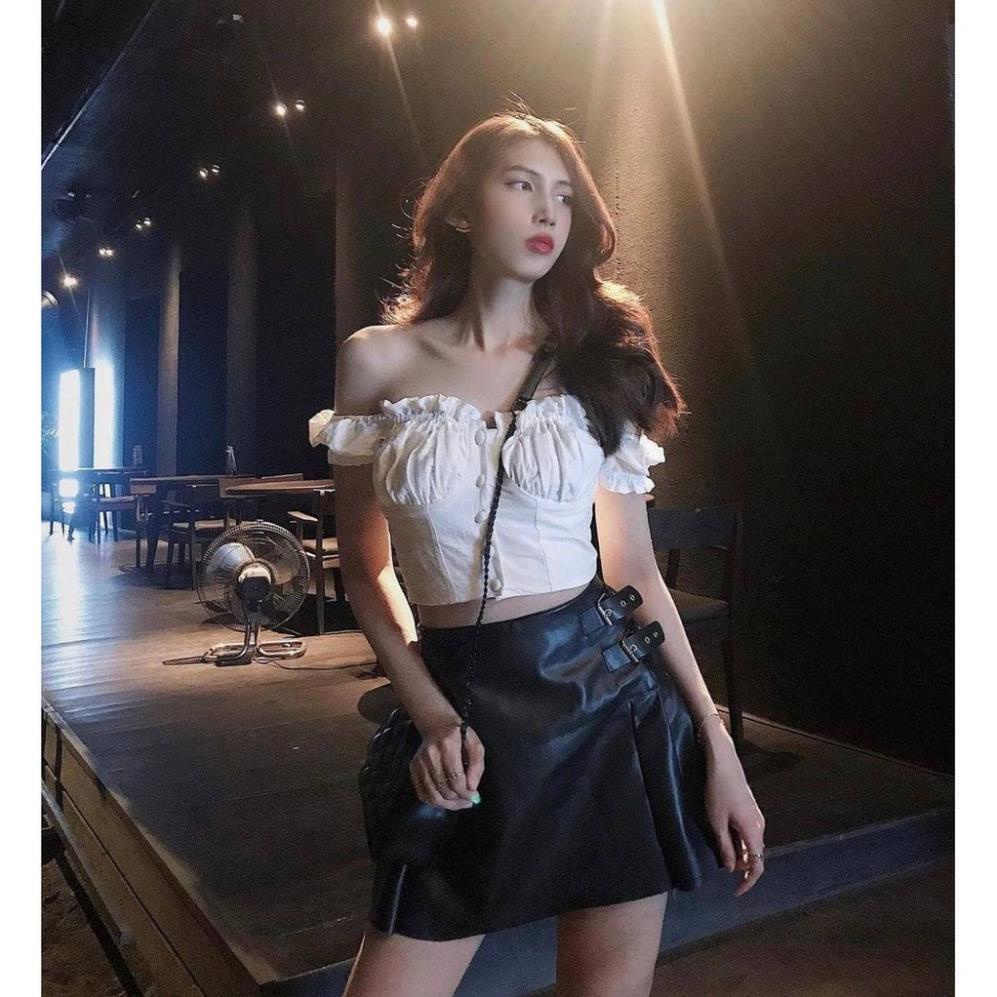 C3 Áo Croptop Nhún Ngực Nút Bọc AMO