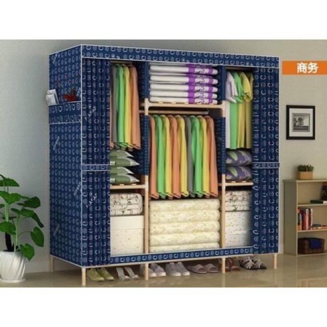 Tủ vải khung gỗ 3 buồng ảnh thật (hàng loại 1)