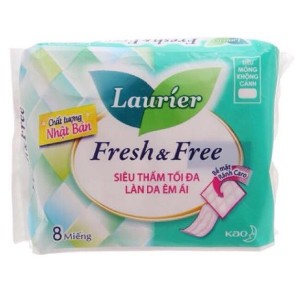 Băng vệ sinh Laurier Fresh and Free siêu mỏng có cánh và không cánh 8 miếng