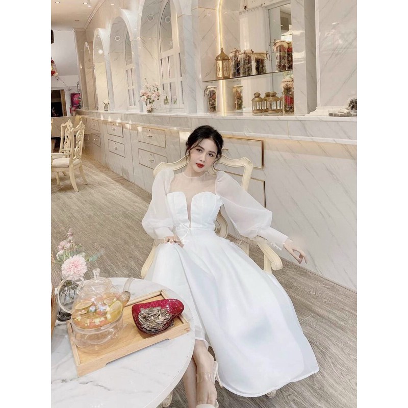 ĐẦM XOÈ TAY PHỒNG có đính cườm ( video thất 1000%)