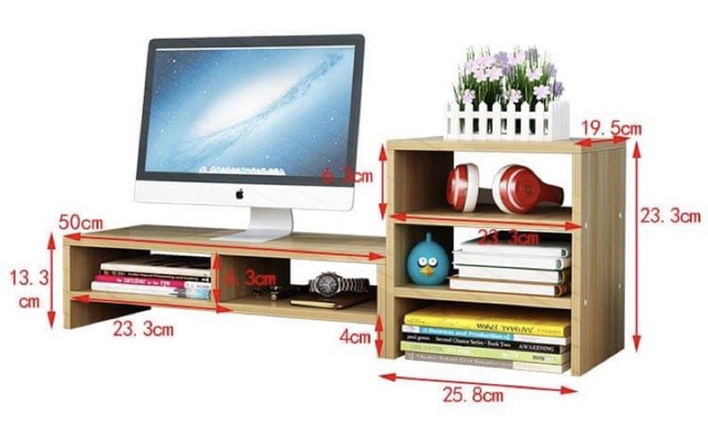 KỆ GỖ ĐỂ BÀN MÁY TÍNH ĐẶT SÁCH VỞ DECOR TRANG TRÍ BÀN HỌC