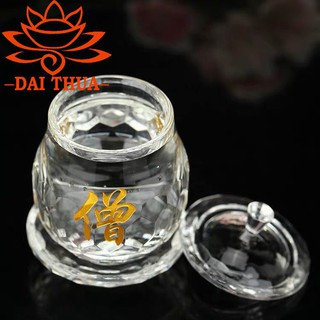 LY ĐỰNG NƯỚC THỦY TINH TRANG TRÍ BÀN THỜ - TẶNG KÈM HỘP NHUNG ĐỎ CÓ NẮP VÀ ĐẾ
