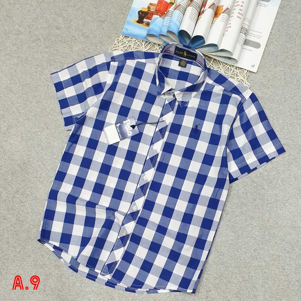 Áo sơ mi tay ngắn xọc carô Polo size Cồ xuất khẩu thời trang cho bé trai 2022 siêu hot