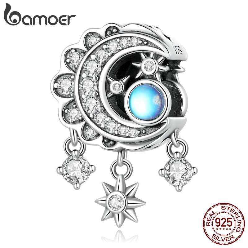 Phụ kiện trang sức Bamoer BSC598 hình ngôi sao và mặt trăng bằng bạc 925