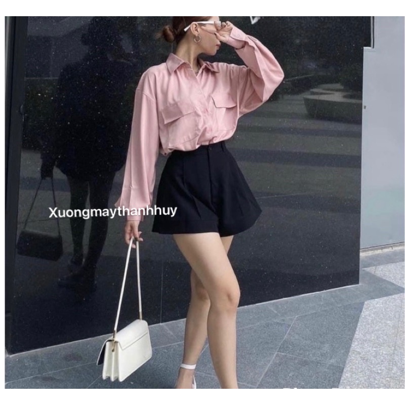 Quần short nữ ống loe, quần đùi ống rộng cạp cao mới-015