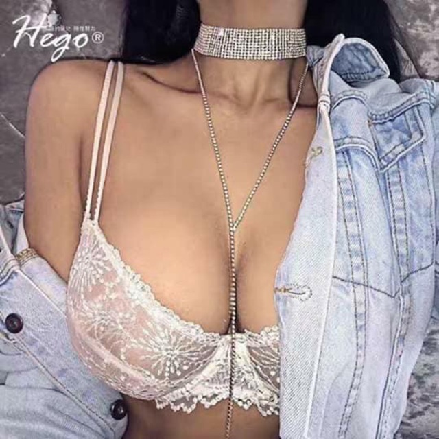 Choker vòng đeo cổ kim loại 10 hàng đính đá sợi thả dài