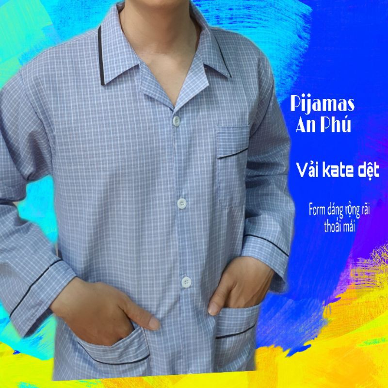 (Hàng công ty loại 1) Bộ đồ ngủ pijama pirama kate Tay dài, bộ ngủ ông già, trung niên mặc nhà kẻ sọc caro dành cho Nam