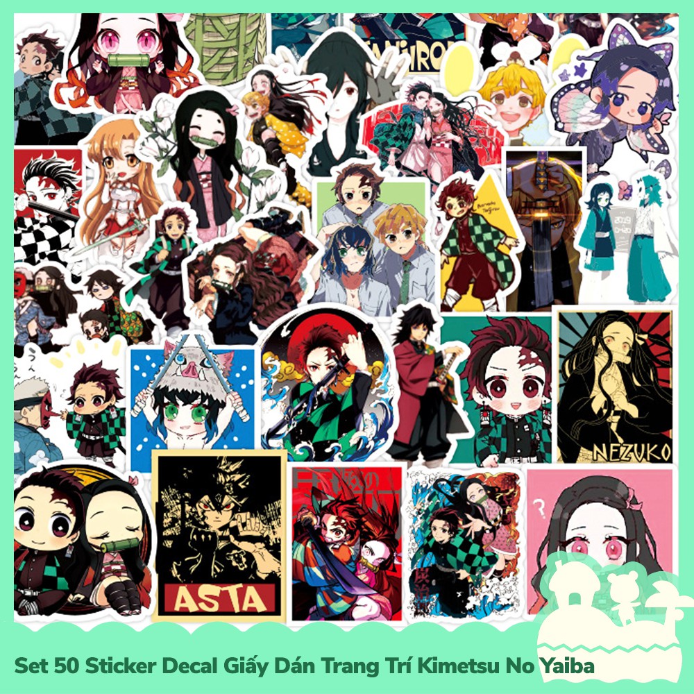 [Sẵn VN - NowShip] Set 50 Sticker Decal Dán Trang Trí Anime Manga Kimetsu No Yaiba Demon Slayer