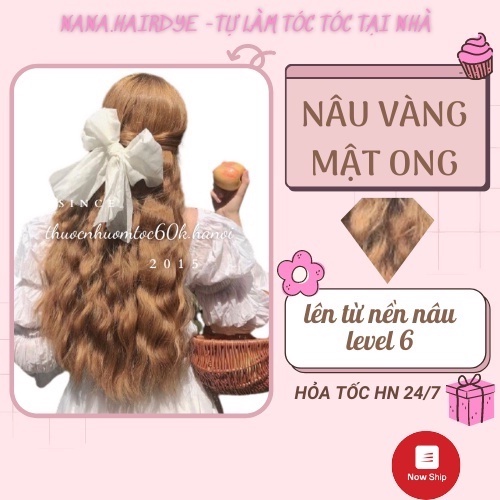 Thuốc nhuộm tóc màu NÂU VÀNG MẬT ONG không cần tẩy tóc kèm oxy trợ nhuộm găng tay