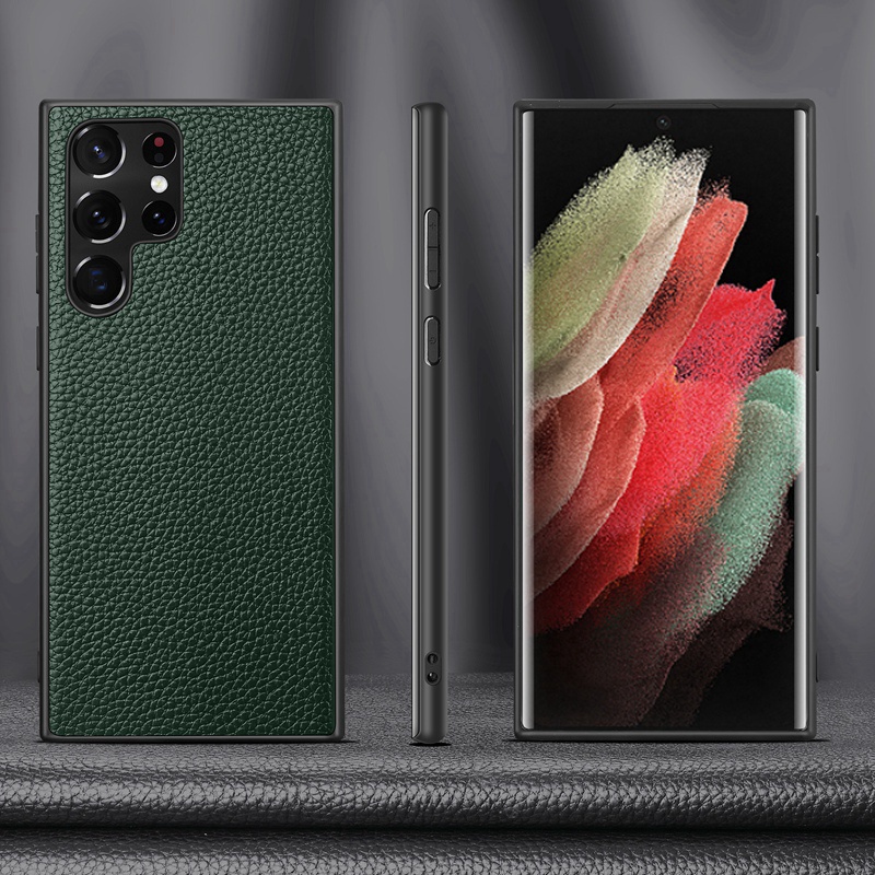 Ốp Điện Thoại Da Bò Thật Họa Tiết Vân Trái Vải Cho Samsung Galaxy S22 S23 Ultra Plus