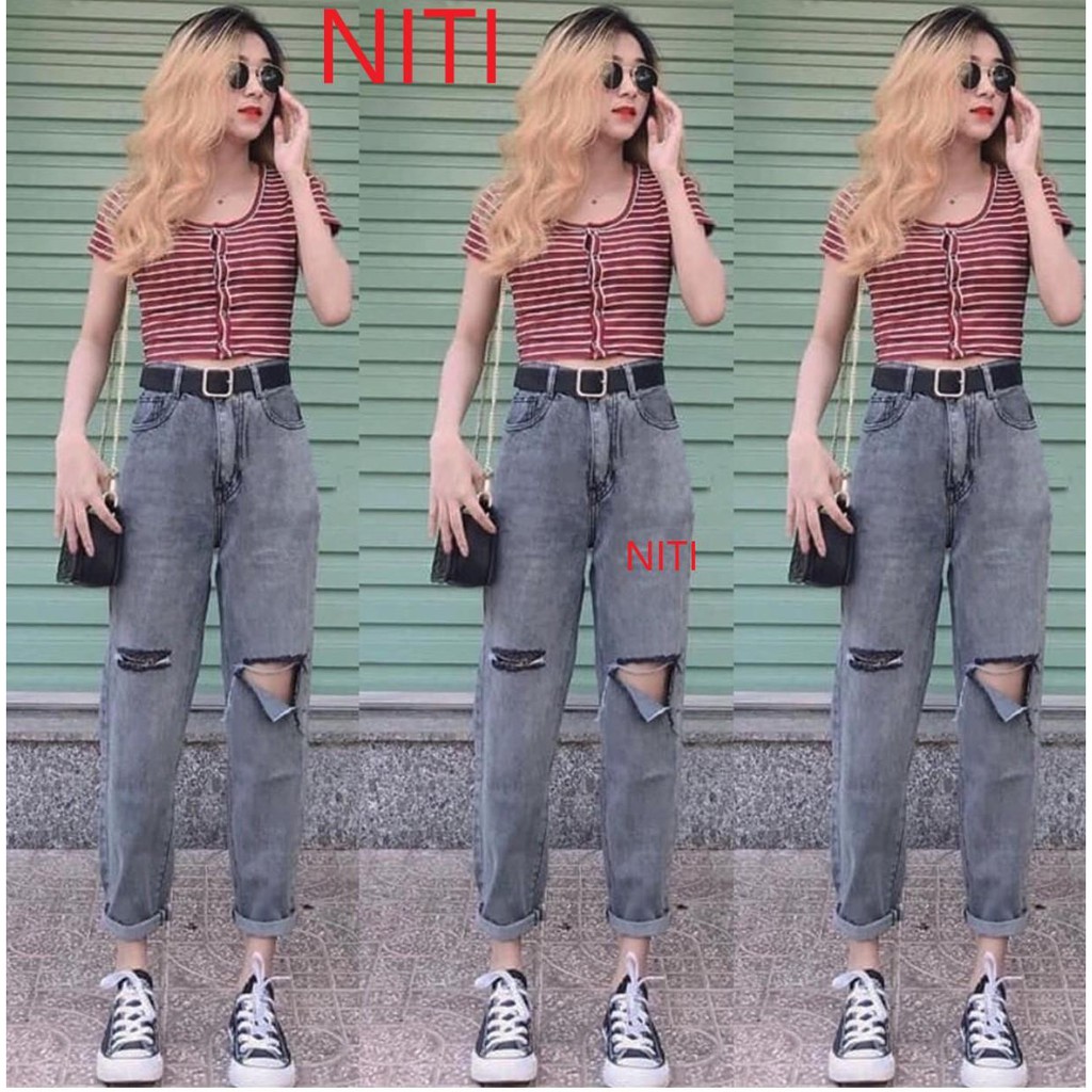 QUẦN BAGGY JEAN NỮ CAO CẤP NITI QC MÀU XÁM RÁCH NGANG PHẢI PHỐI VẠT L TRÁI CỰC HOT HIT CỰC PHONG CÁCH