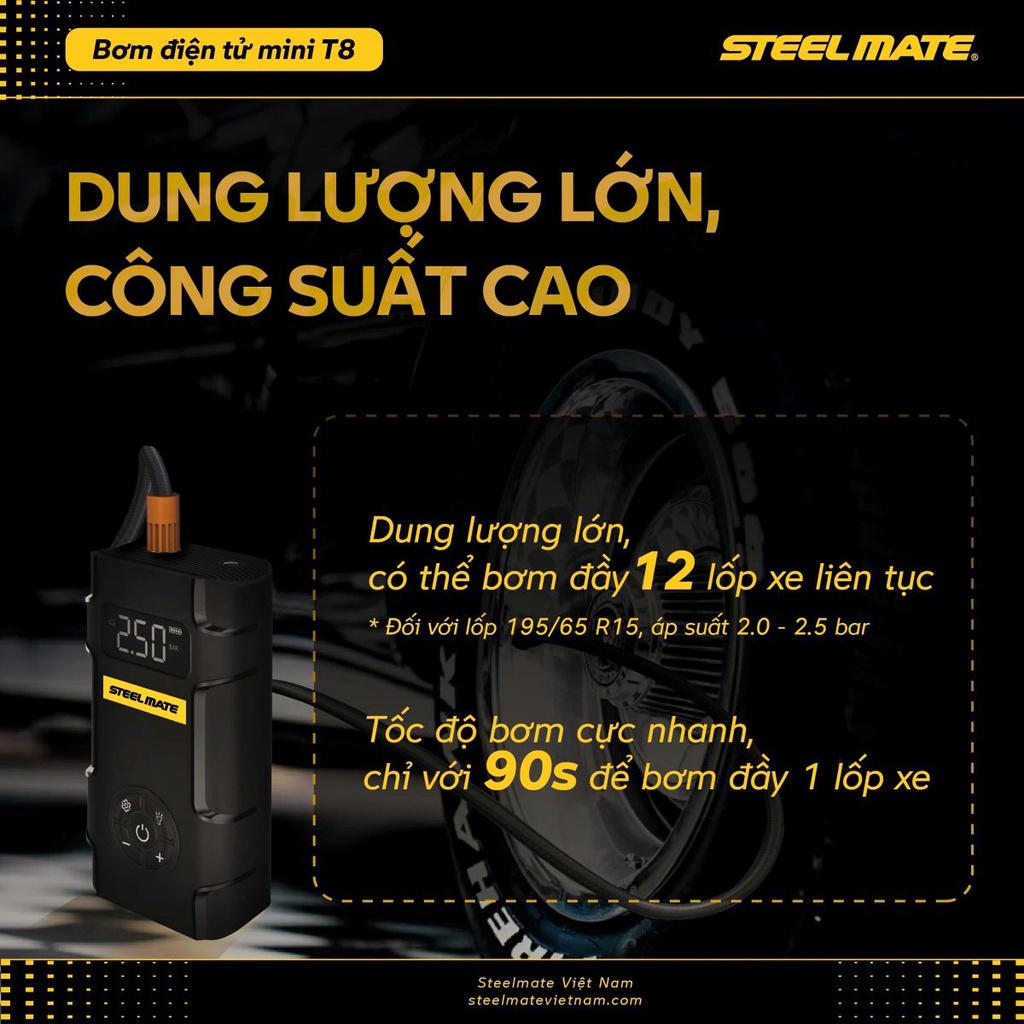 Bơm lốp chính hãng Steelmate T8 mini