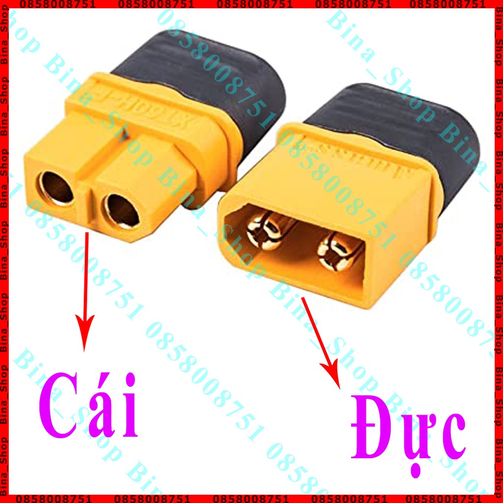 Jack XT60H Amass 60A kèm nắp chụp, Jack pin Lipo XT60 đực/cái