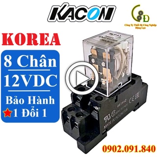 Rơ le trung gian 8 chân 12VDC 10A DPDT bộ cảm ứng LED, relay điện cơ Kacon HR710-2PLD Hàn Quốc