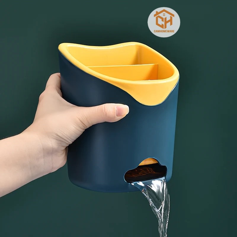 Ống đựng Dao Thông Minh 3 Ngăn Tiện Dụng Có Lỗ Thoát Nước Dính Tường, Ống Hộp Đựng Thìa, Đũa, Nĩa