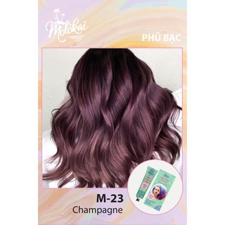 Kem nhuộm tóc phủ bạc MOLOKAI màu đỏ tím vang M-23 chiết suất từ thiên nhiên tặng kèm trợ oxy dưỡng 60ml