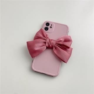 Ốp Điện Thoại Silicon Chống Sốc Màu Hồng Đính Nơ Cho Iphone 12Pro 11Pro Max X XS XR SE 7 8plus