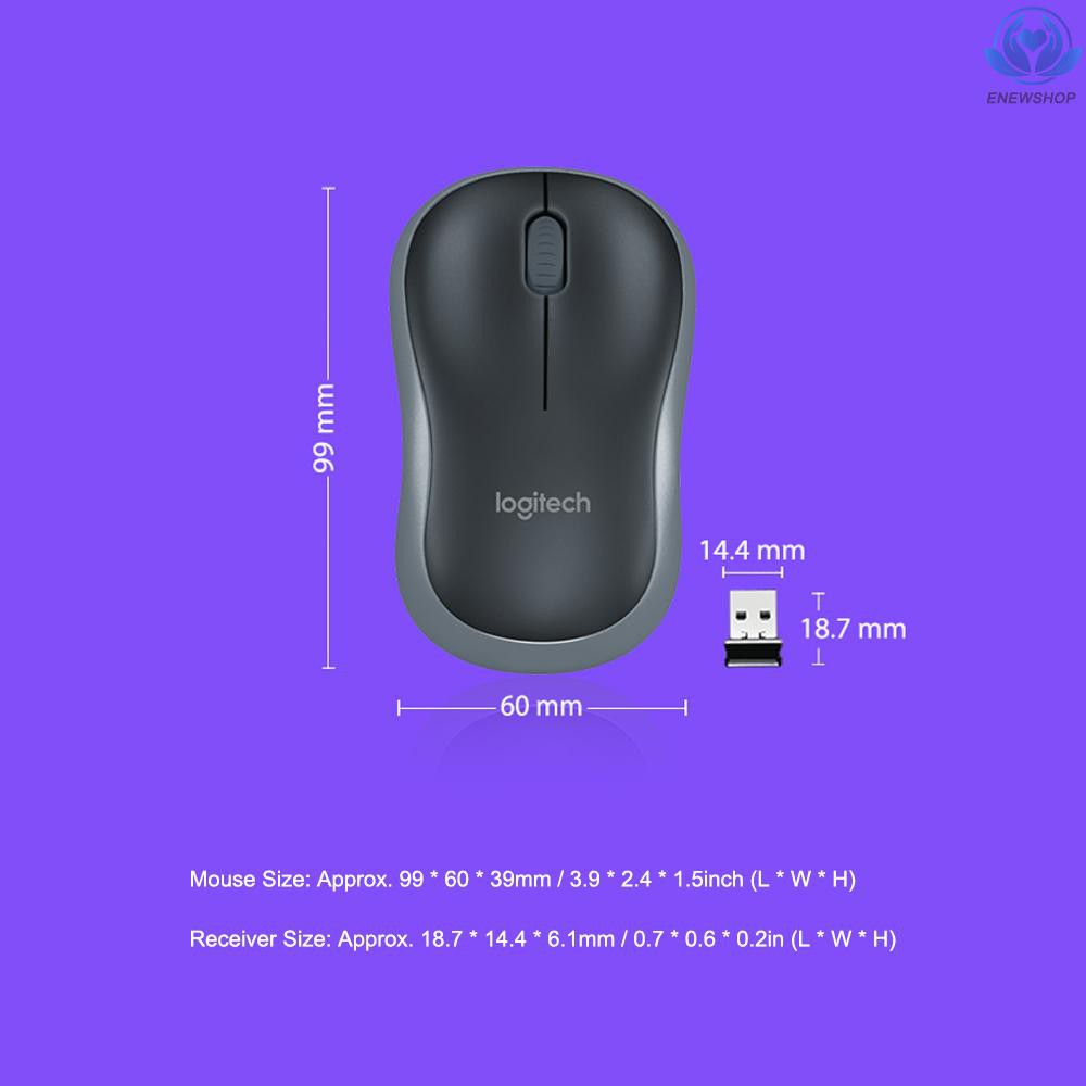 【enew】Logitech M185 Wireless Wifi Mouse Ergonomic Silent Mobile Computer Mouse with 2.4G Receiver Grey