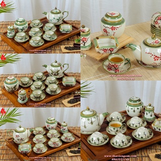 Gốm sứ bát tràng - bộ ấm chén minh long vẽ hoa - gốm sứ bát tràng