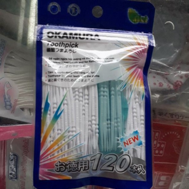 Tăm nhựa nha khoa Okamura 120 que giúp làm sạch kẽ răng, loại bỏ mảng bám, an toàn cho người sử dụng