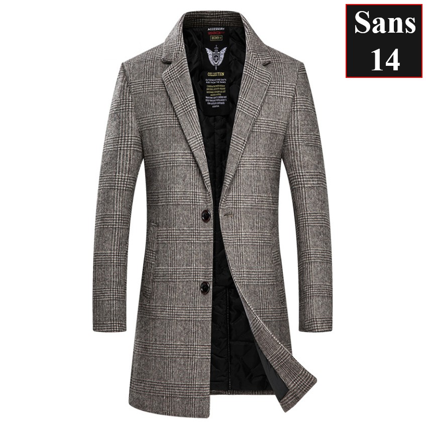 Áo blazer nam hàn quốc Sans14 khoác dạ lông cừu kẻ sọc caro măng tô dáng vừa mangto big size 80kg 90kg 100kg 3XL 4XL