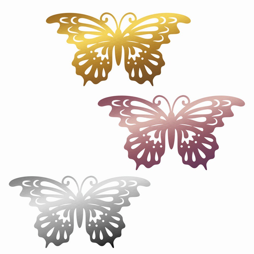 Bộ 12 Miếng Dán Tường Họa Tiết Bươm Bướm 3D Bằng Kim Loại Độc Đáo DIY