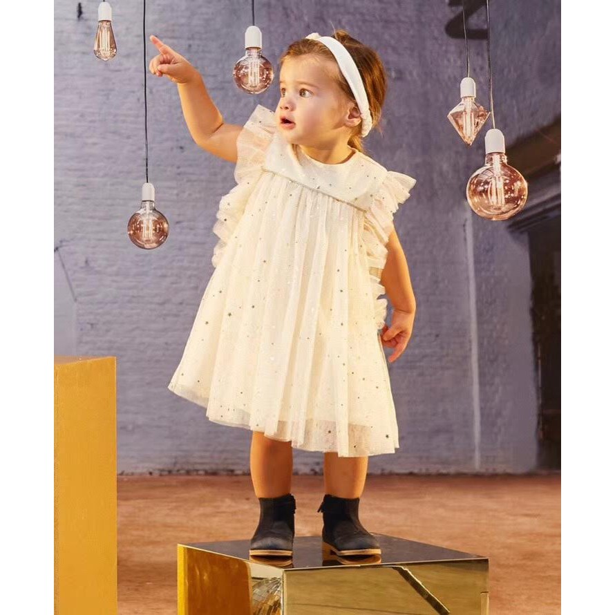 Váy cánh tiên màu kem kết kim sa dành cho bé gái