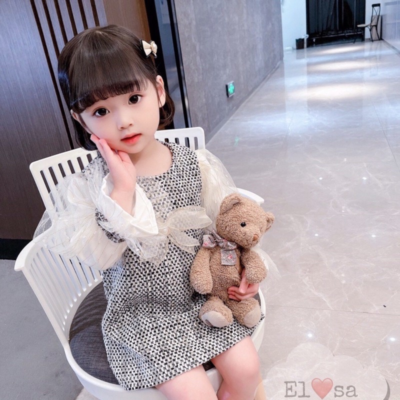 Váy bé gái - Váy dạ nơ ngọc bánh bèo siêu xinh cho bé 1-5 Tuổi