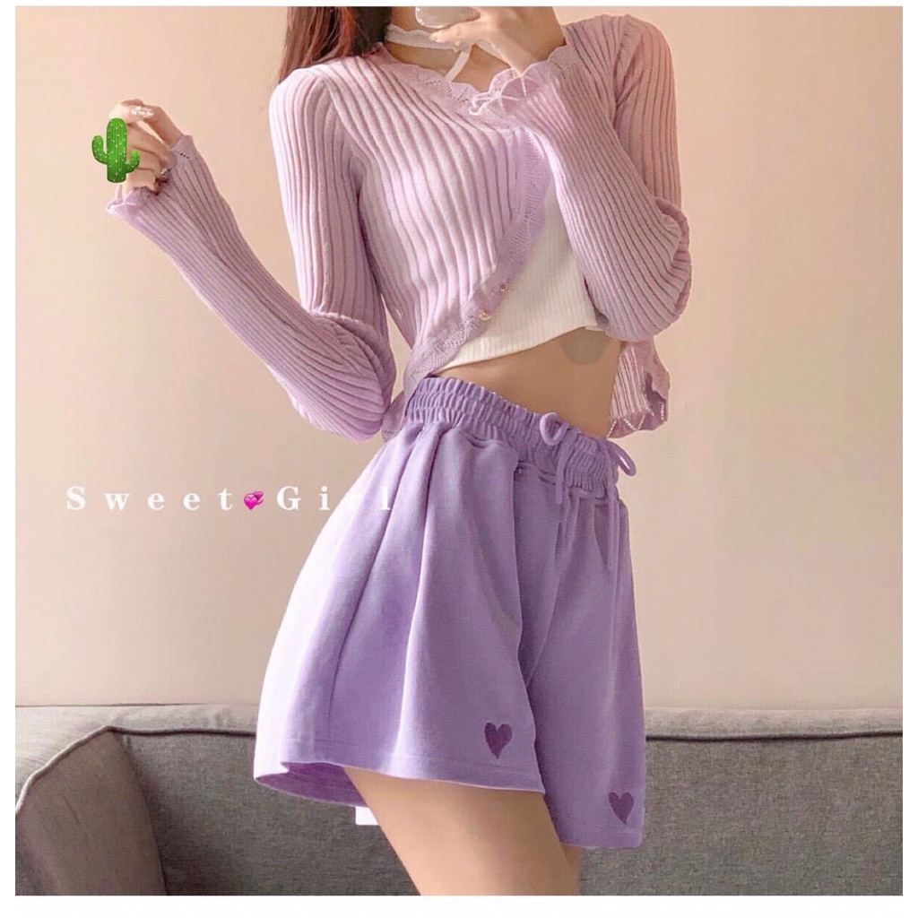 Quần short thêu tim thun da cá tập thể dục tập gym pc