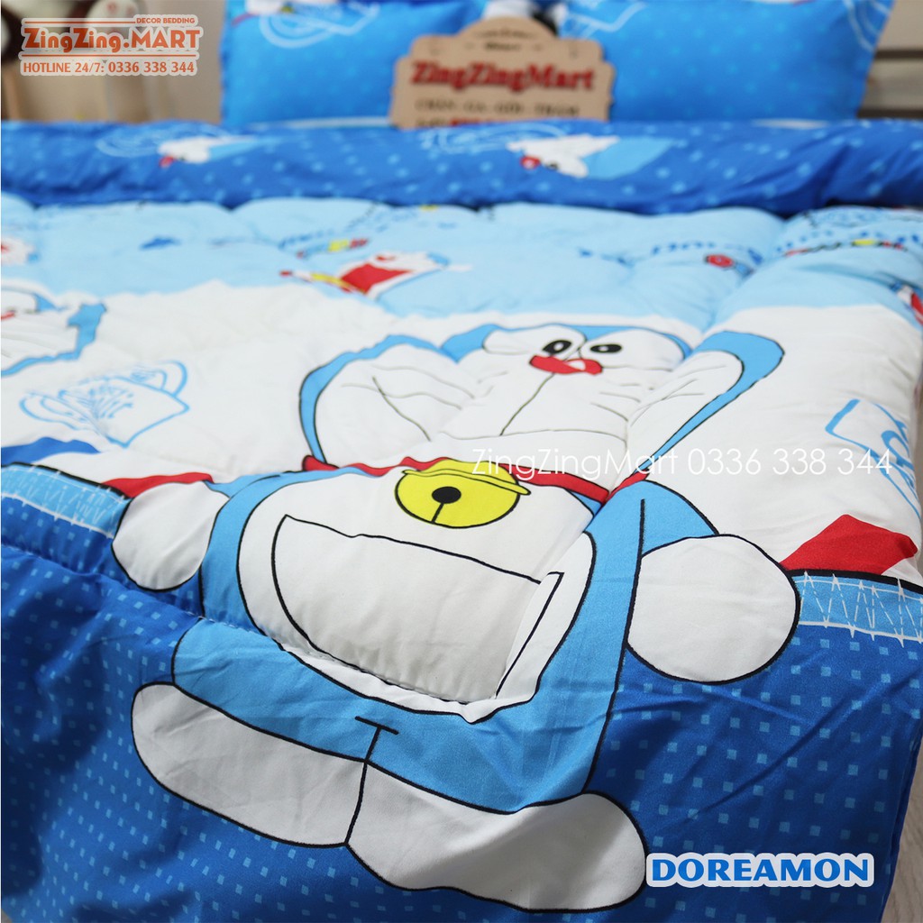 Bộ Ga Gối Poly Ga trải giường | Bộ Drap giường Doreamon cho bé ( 1 ga + 2 vỏ áo gối ) - ZingZingMart