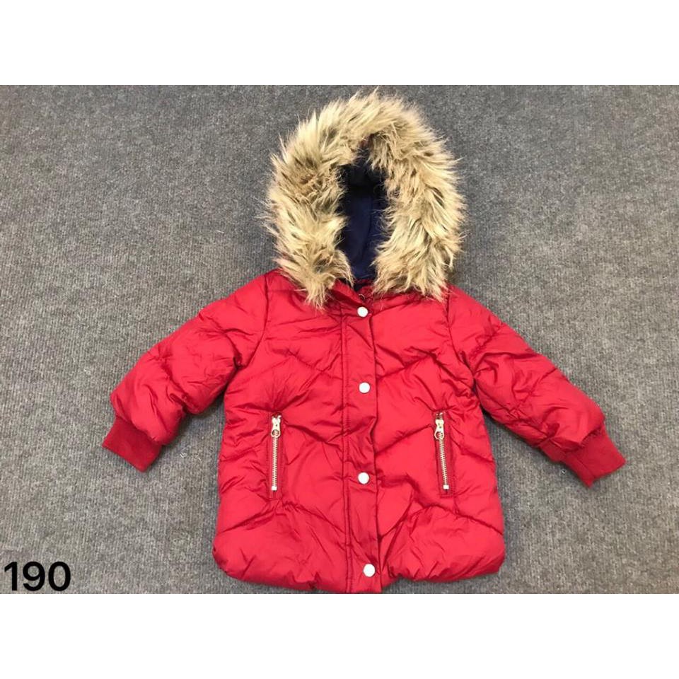 Áo khoác phao parka zara mũ lông bé trai, bé gái 3 màu vàng, đỏ, than