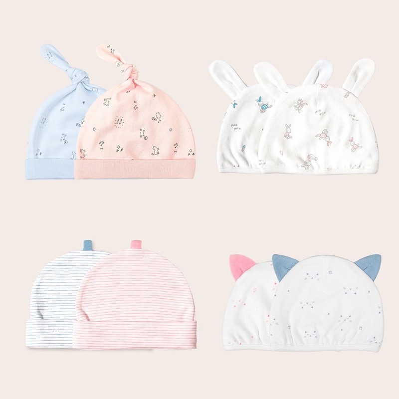 Nón cotton sơ sinh cho bé-Nón miomio 3-7kg