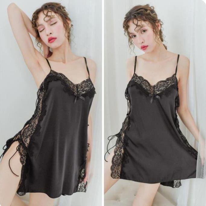 AZ Váy ngủ sexy đan dây hông đầm ngủ lụa phối ren gợi cảm với 5 màu Hot Trend Thư Thư [HÀNG CAO CẤP]