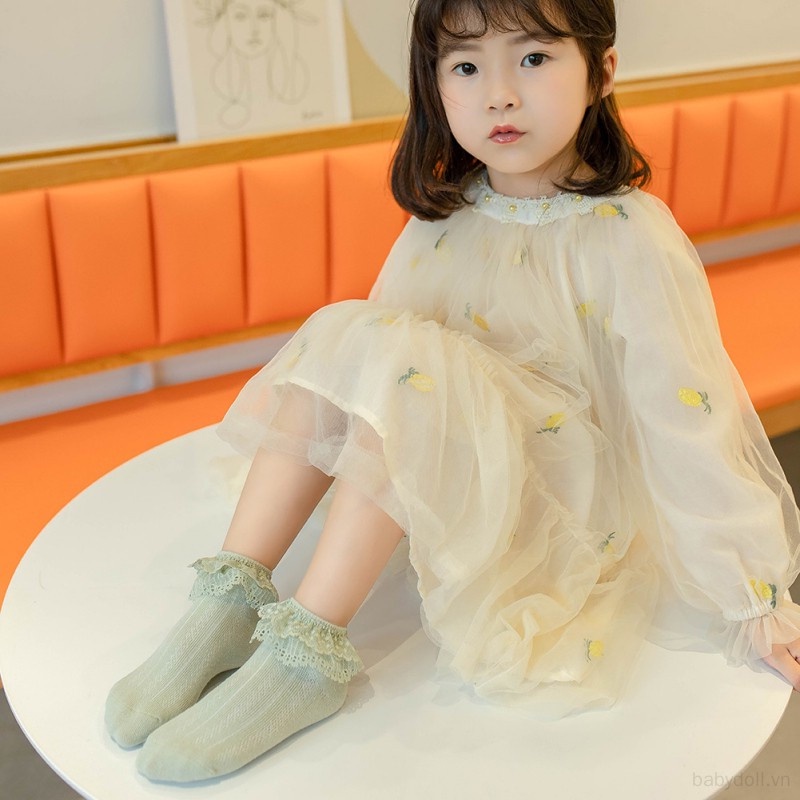 Vớ Cotton Phối Ren Thêu Họa Tiết Xinh Xắn Cho Bé Gái Tập Múa