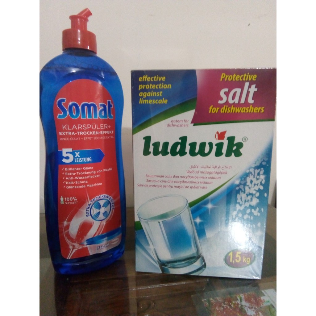 Combo Muối rửa bát ludwik 1,5kg + Nước làm bóng Somat 750ml ( Hàng nhập khẩu Đức )