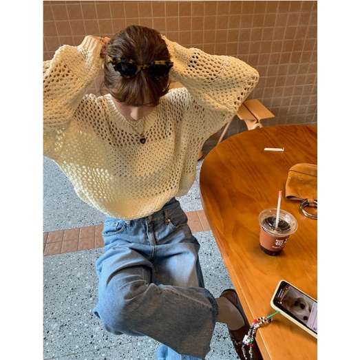 Áo sweater Dệt Kim Mỏng Dáng Rộng Cổ Tròn Kiểu Hàn Quốc Thời Trang Mùa Thu Năng Động