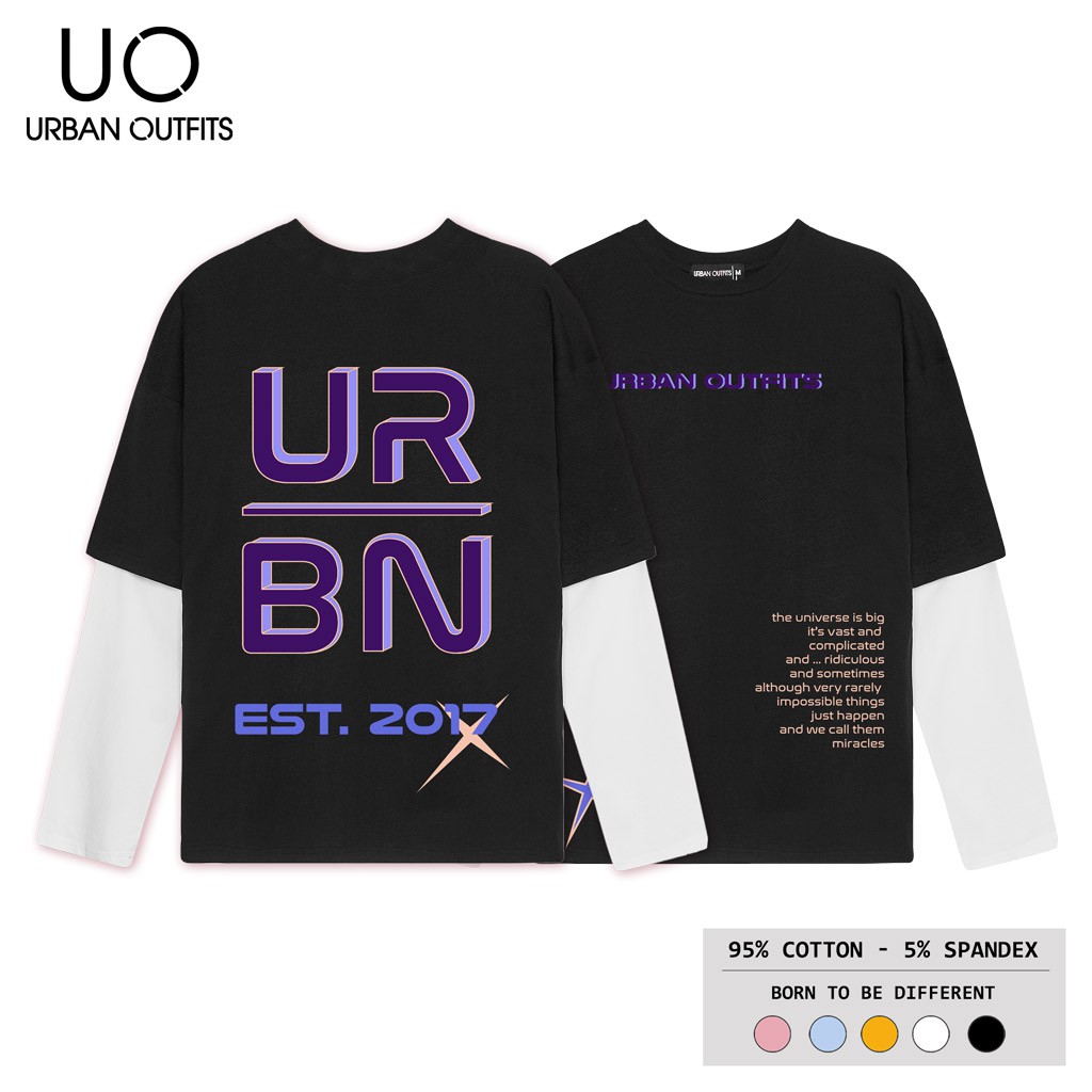 Áo Thun Tay Dài Phối Nam Nữ Form Rộng URBAN OUTFITS In URBN EST2017 TDO55 100 cotton 4 Chiều