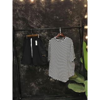 Áo thun kẻ ngang basic vạt bầu-Long tee kèm ảnh thật