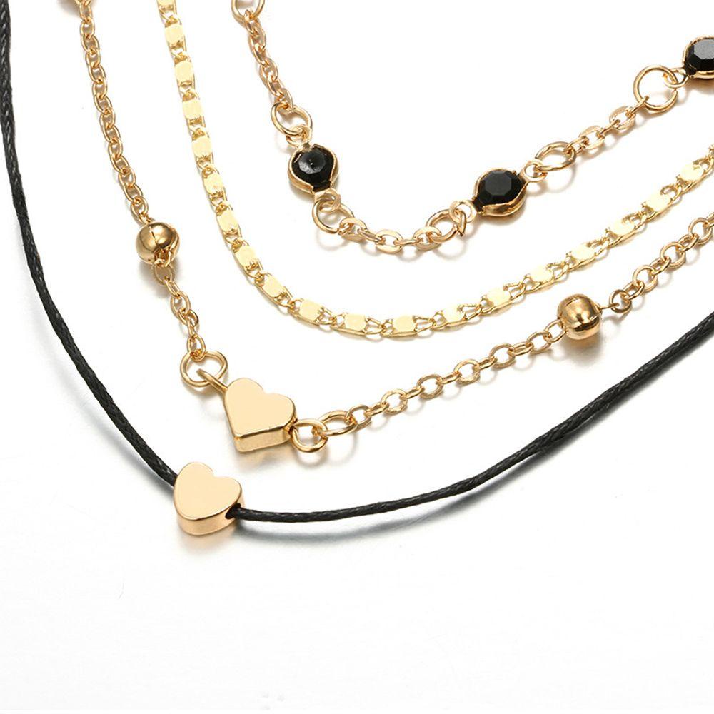 Set 4 Vòng Đeo Cổ Chân Phong Cách Boho Mới|Dây Chuyền Dạng Chuỗi Màu Đen Cá Tính