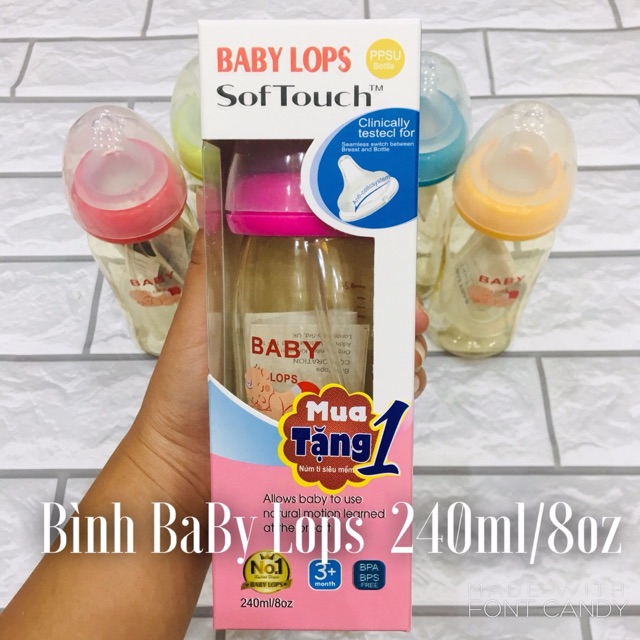 Bình sữa cổ rộng BABY LOPS nhựa PP không chứa BPA ( tặng kèm 1 núm ti thay thế)