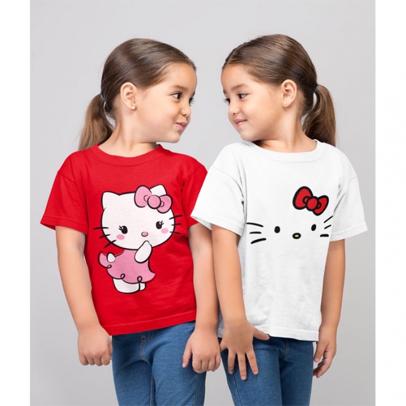 Áo Thun Cotton 100-160Cm In Hình Hello Kitty Đáng Yêu Dành Cho Bé Gái
