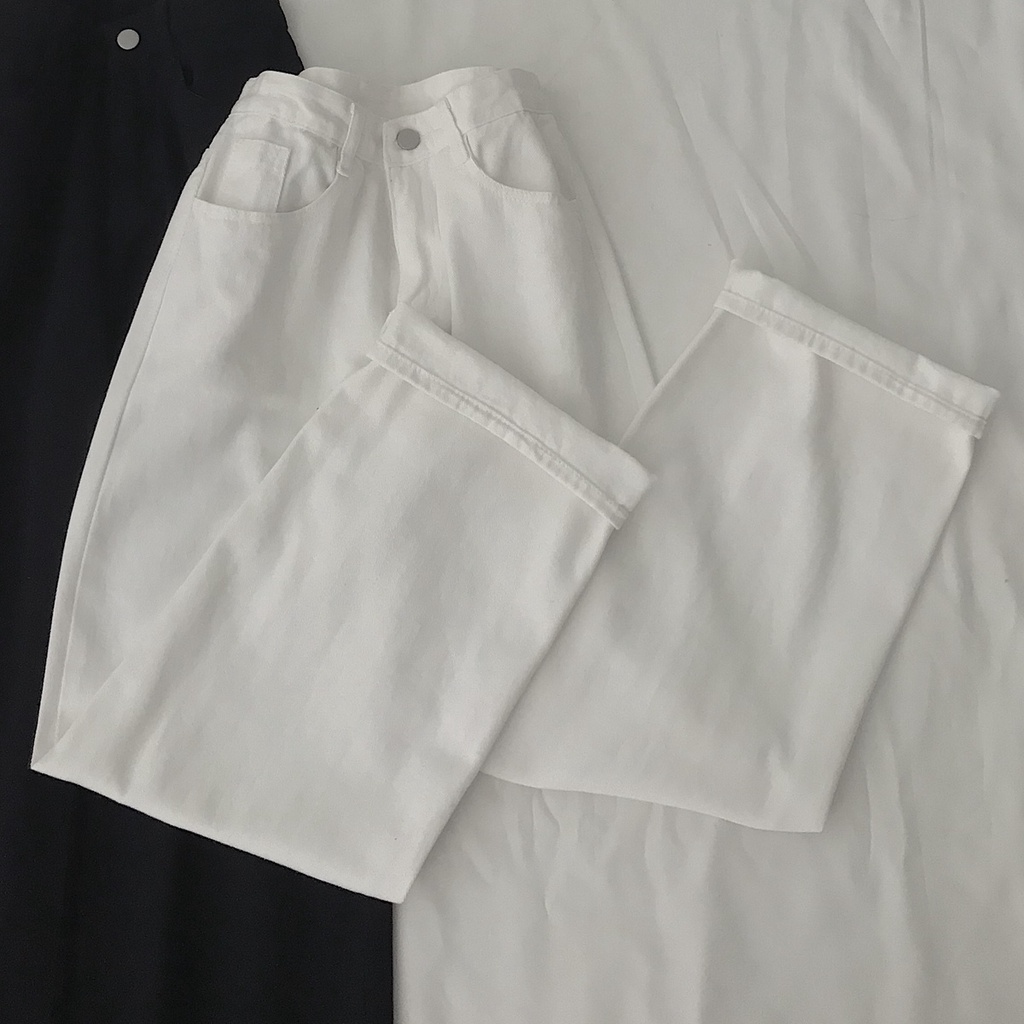 Quần Jean Nữ Ống Rộng JEM CLOSET Ống Đứng SATO Thiết Kế Lưng Cao Siêu Tôn Dáng 2 Màu Trắng Đen 2943