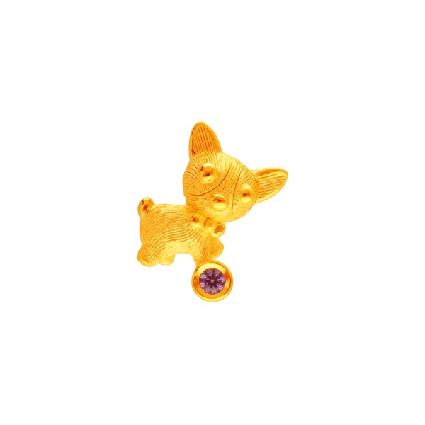 PRIMA Bông Tai Vàng 24K - Đính Đá Sapphire Cam - BST Mono Chic - Cún dễ thương  (1 chiếc) - 165E0866
