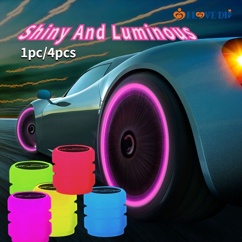 1 / 4 Nắp Van Bánh Xe Hơi / Xe Máy Bằng ABS Màu Dạ Quang