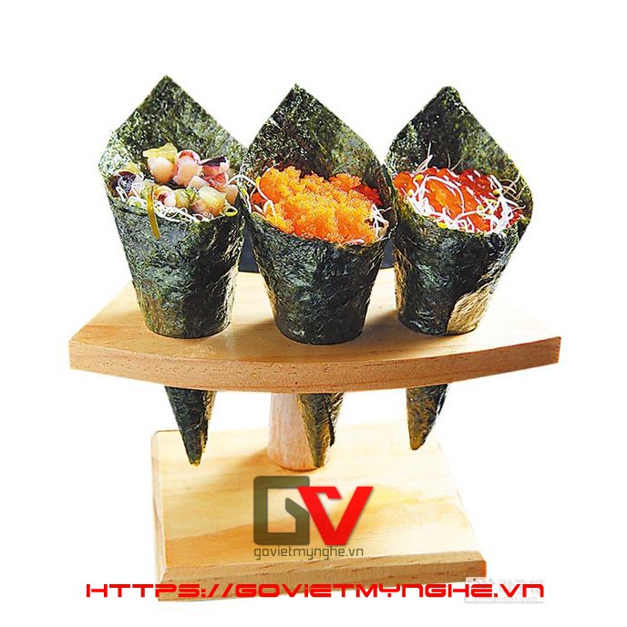 [Bảo hành 30 ngày-Hỗ trợ Phí giao hàng] Khay gỗ trang trí sushi temaki - Khay gỗ để sushi sashimi temaki - Temaki 3 Lỗ