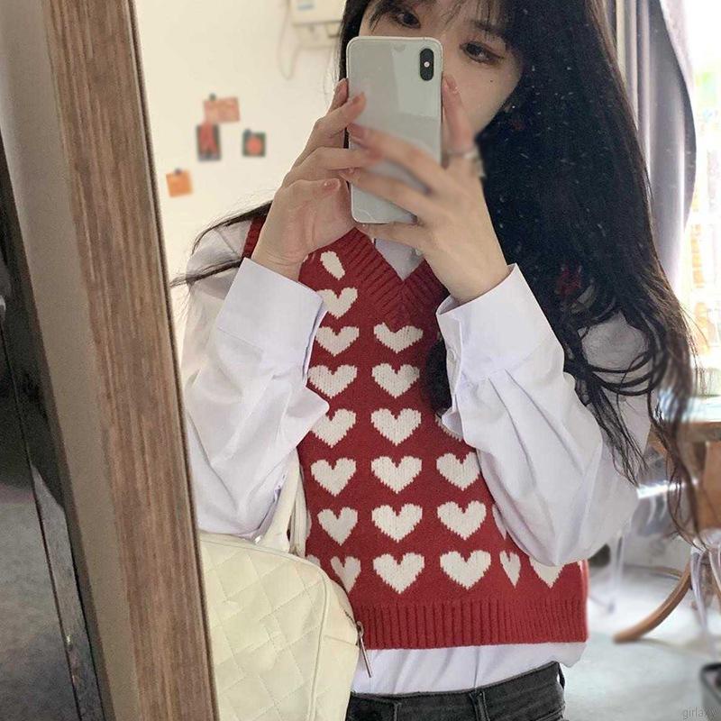 Áo Dệt Kim Sát Nách Cổ Chữ V In Hình Trái Tim Kiểu Retro Hàn Quốc Dễ Phối Đồ Cho Nữ | BigBuy360 - bigbuy360.vn